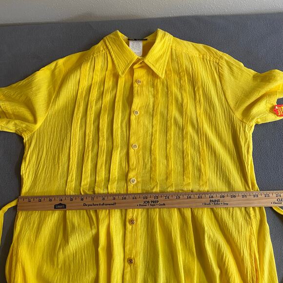Vtg 80s 90s Two Potato Button Down Tie Back Short Sleeve Maxi Dress S Yellow NOS - Picture 12 of 16